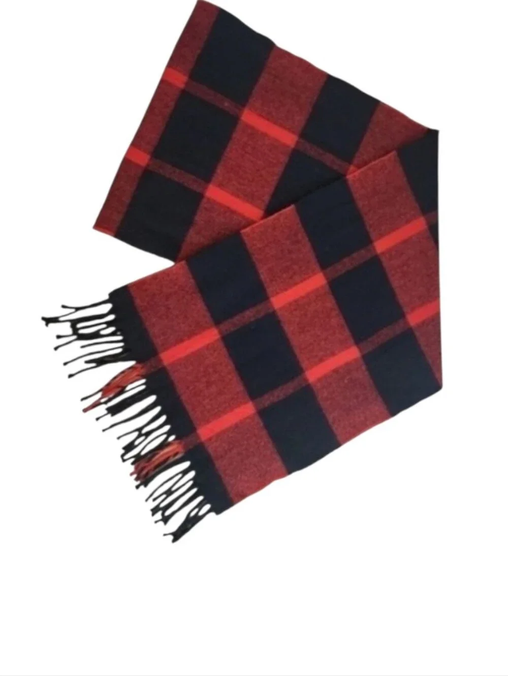 Vintage Christian Dior Lambswool Checked Scarf Red Black Plaid Great Britain
